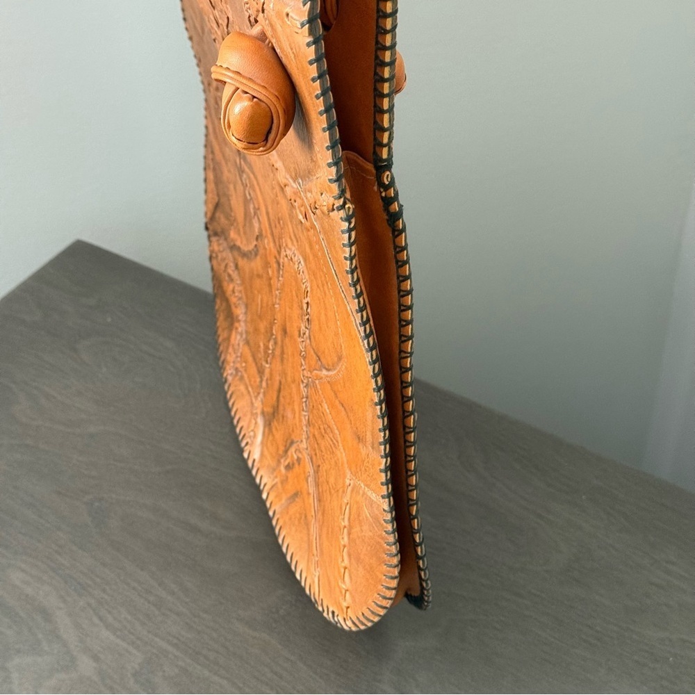 Vintage Hand Made Chestnut Brown Leather Tote Bag Boho - Picture 3 of 8